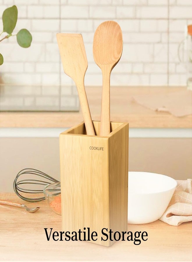 COOKLIFE Bamboo Utensil Holder - Removable Bottom Drip Tray - Bamboo Spoon and Spatula Holder - Countertop, Farmhouse and Kitchen Decor - Image 5